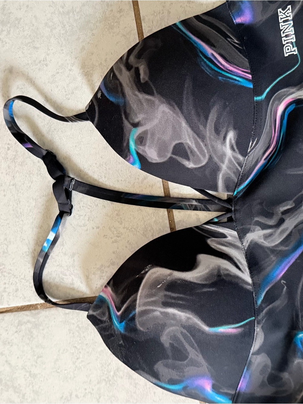 PINK Victoria's Secret Black Bralette with Iridescent Smoke-Print